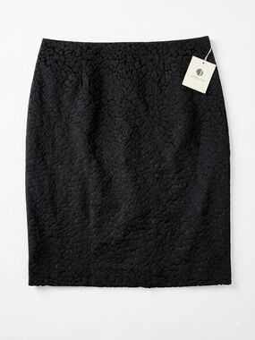 NWT Jessica Sears Black Textured Animal Print Pencil Skirt Size 6